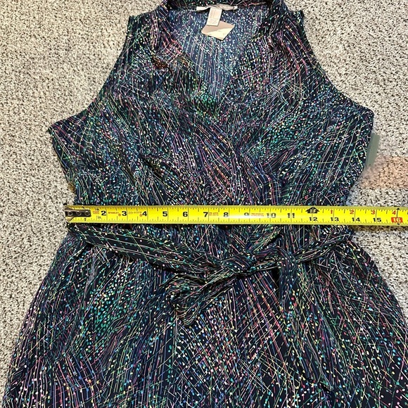 FOREVER 21 Sz L Black Pink Green Dress Multicolor Abstract Print Bow Belt R $38 - Picture 8 of 11